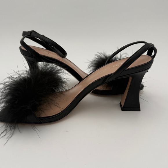 BCBGeneration Relby Black Faux Feather Ankle Strap Sandals Women's Size 8 EUC - Picture 9 of 12